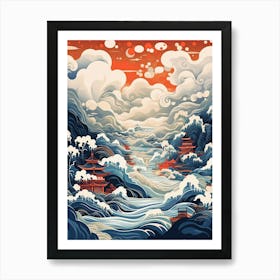 Tsunami Waves Japanese Illustration 11 Art Print