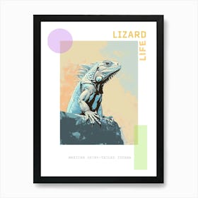 Pastel Blue Mexican Spiny Tailed Iguana Abstract Modern Illustration 2 Poster Art Print
