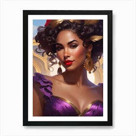 Pretty Woman in Purple & Red 2 Art Print