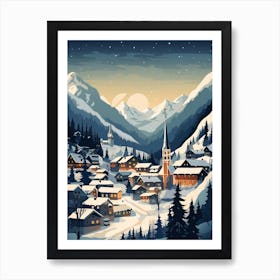 Winter Travel Night Illustration Lech Austria 2 Art Print