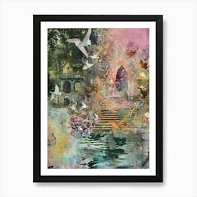 Fairy Village Collage Pond Monet Scrapbook 8 Art Print