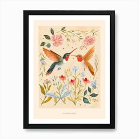 Folksy Floral Animal Drawing Hummingbird 2 Poster Art Print