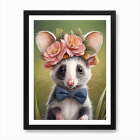 Baby Opossum Flower Crown Bowties Woodland Animal Nursery Decor (25) Result Art Print