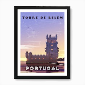 Torre De Belem, Portugal — Retro travel minimalist poster Art Print