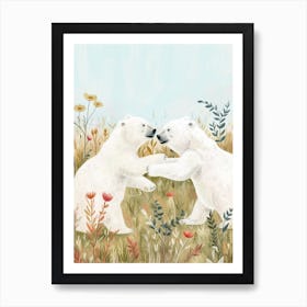 Polar Bear Two Bears Playing Together In A Meadow Storybook Illustration 2 Art Print