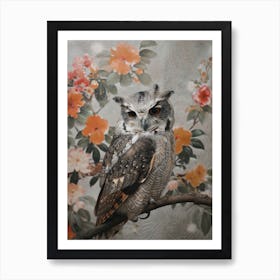 Collared Scops Owl Japanese Painting 2 Art Print