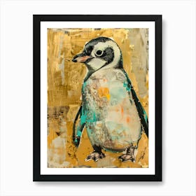 Penguin Chick Gold Effect Collage 3 Art Print