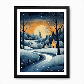 Winter Travel Night Illustration Cotswolds United Kingdom 1 Art Print