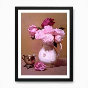 Pink Roses In A Pitcher Art Print