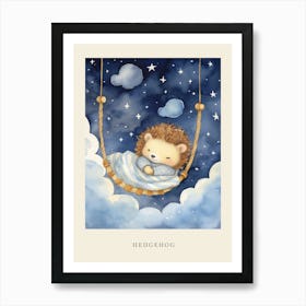 Baby Hedgehog 1 Sleeping In The Clouds Nursery Poster Art Print