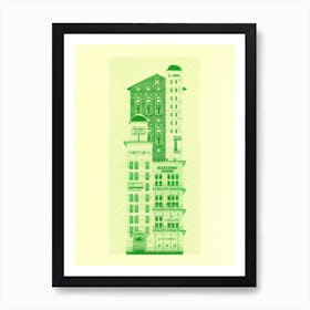 Crockett Hotel Green On Yellow Risograph Art Print