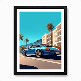 A Porsche 911 In French Riviera Car Illustration 3 Art Print