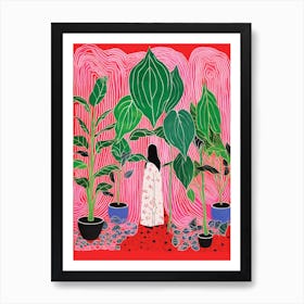 Pink And Red Plant Illustration Chinese Evergreen 5 Art Print