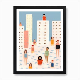 New York City Scene, Tiny People And Illustration 2 Art Print