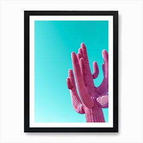 Pink Saguaro Cactus With Blue Sky Art Print
