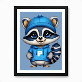 Raccoon BLUE CUTE Art Print