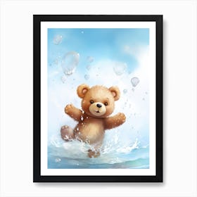 Diving Teddy Bear Painting Watercolour 2 Art Print