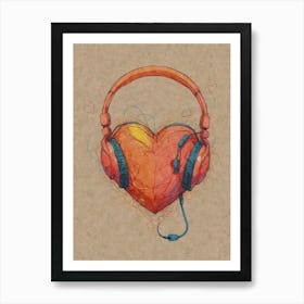 Heart With Headphones 3 Art Print