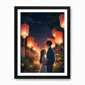 Anime Couple With Lanterns Art Print