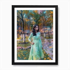 Girl In A Green Dress Art Print