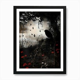 Dark Gothic Crow In The Forest Art Print