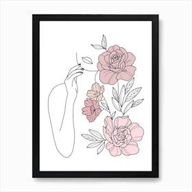 Portrait Of A Woman With Flowers Art Print