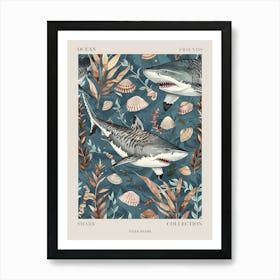 Pastel Blue Tiger Shark Watercolour Seascape Pattern 1 Poster Art Print