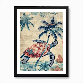 Sea Turtle & Palm Tree Silk Screen Inspired 2 Art Print