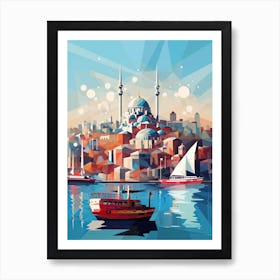 Istanbul, Turkey, Geometric Illustration 2 Art Print