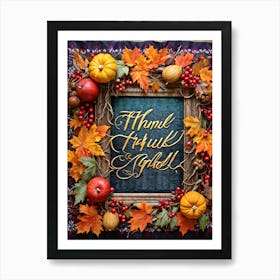 Calligraphy Of Thankful Ensconced In An Elaborate Vintage Style Frame Weaving Through A Tapestry Art Print