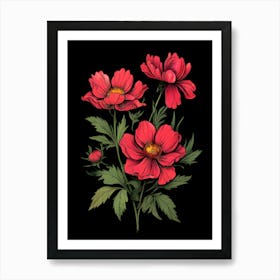 Red Cosmos Flowers 1 Art Print