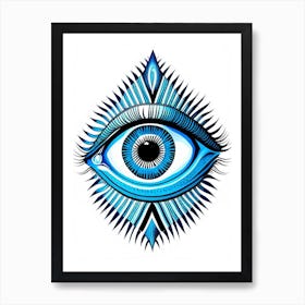 Psychedelic Eye, Symbol, Third Eye Blue & White 3 Art Print