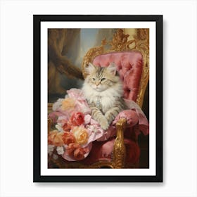 Cat On Pink Throne Rococo Style 2 Art Print