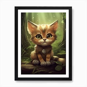 A Cute Kitten In The Forest Illustration 1watercolour Art Print