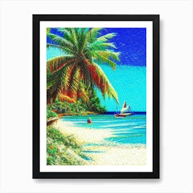 Cayo Levantado Dominican Republic Pointillism Style Tropical Destination Art Print