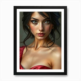 Beautiful Girl In Red Dress Art Print