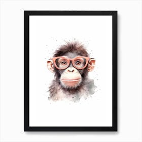 Baby Smart Gorilla Art With Glasses Watercolour Nursery 3 Art Print
