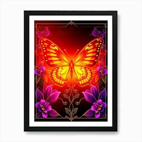 Butterfly On A Red Background Art Print