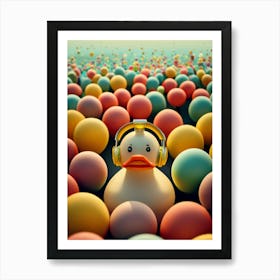 Duck With Headphones 1 Art Print