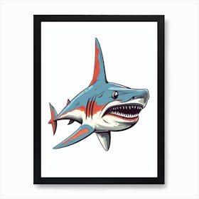 A Great Hammerhead Shark In A Vintage Cartoon Style 3 Art Print