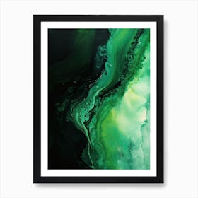 Green And Black Flow Asbtract Painting 3 Art Print