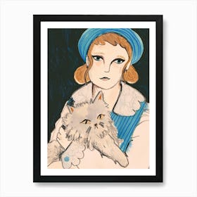 Girl With A Cat Vintage Art Print