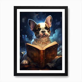 French Bulldog Reading A Book Art Print