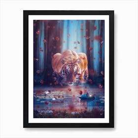 Fantasy Giant Tiger And Princess Art Print