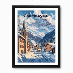 Courmayeur Italy Winter Vacation Travel Art Illustration Art Print