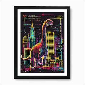 Dinosaur Neon New York Cityscape 2 Art Print