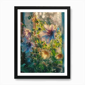 Anemone Flowers On A Cottage Window 4 Art Print
