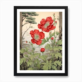 Botan Peony 2 Japanese Botanical Illustration Art Print