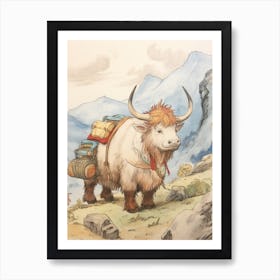 Storybook Animal Watercolour Yak 3 Art Print