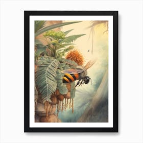 Orange Banded Bee Beehive Watercolour Illustration 4 Art Print